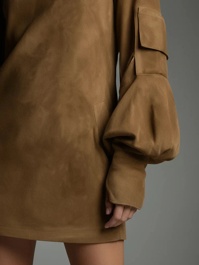 Mini Dress Suede Turtleneck Relaxed Fit
