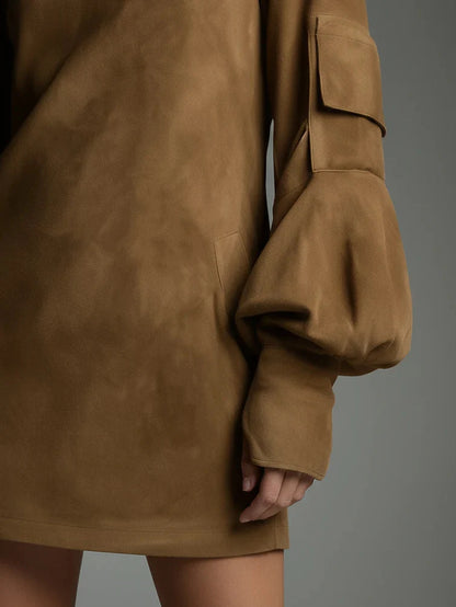 Mini Dress Suede Turtleneck Relaxed Fit