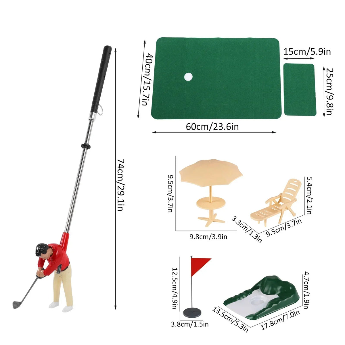 Mini Golf Set Interactive Golfer Foldable Felt Mat & Accessories