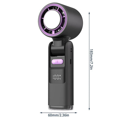 Mini Handheld Fan Foldable 100 Wind Levels Digital Display