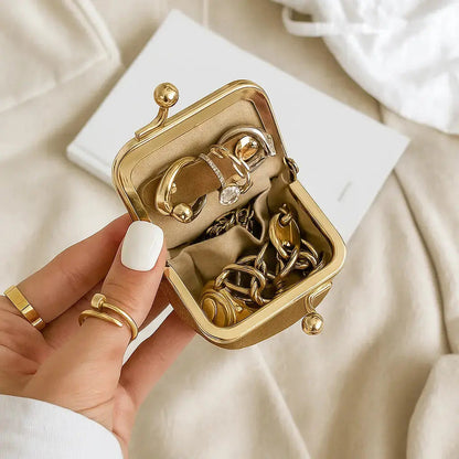Mini Jewelry Box PU Leather Velvet Lining Gold Clasp