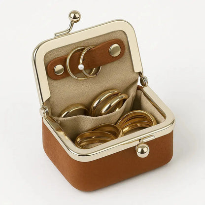 Mini Jewelry Box PU Leather Velvet Lining Gold Clasp