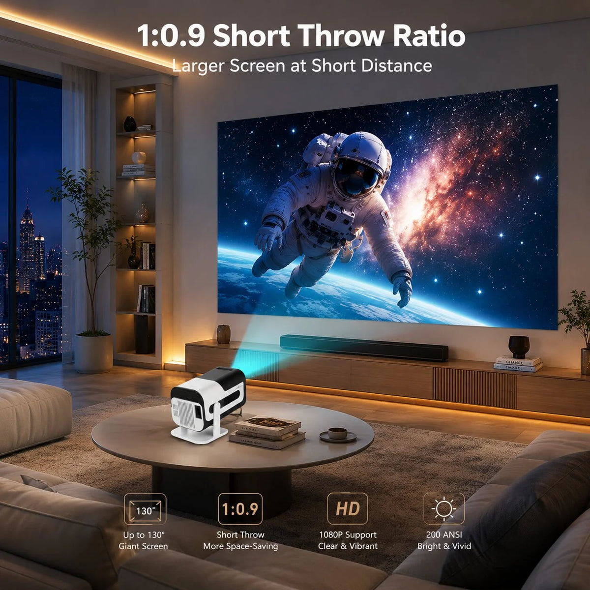 Mini Projector 720p Native WiFi & Bluetooth Portable