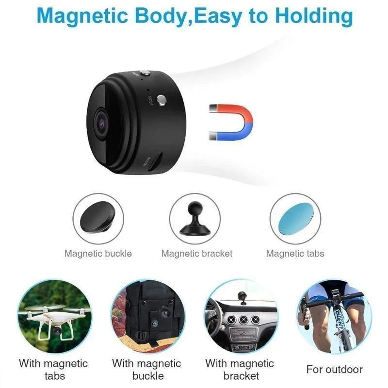Mini Security Camera 1080p WiFi Magnetic Mount Night Vision