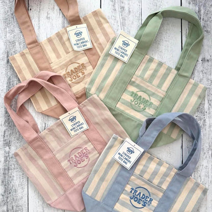 Mini Tote Bag Set Striped Canvas Set of 4