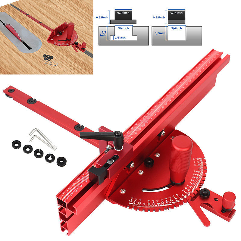 Miter Gauge Anodized Aluminum Non-Slip Rail 0°–60°