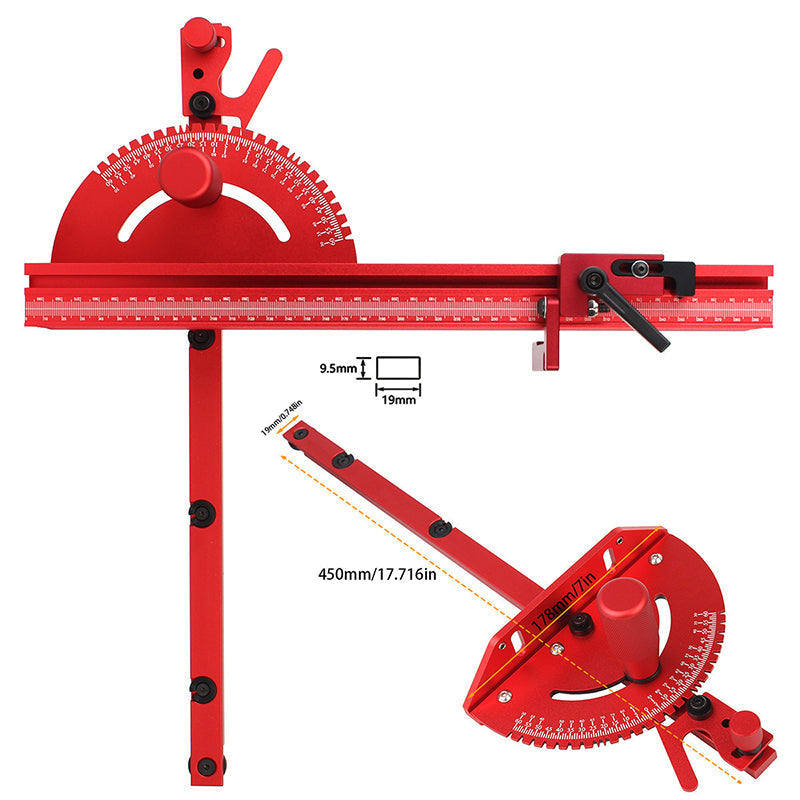 Miter Gauge Anodized Aluminum Non-Slip Rail 0°–60°
