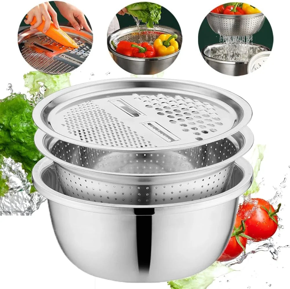 Mixing Bowl Set 3-in-1 Stainless Steel Grater & Colander