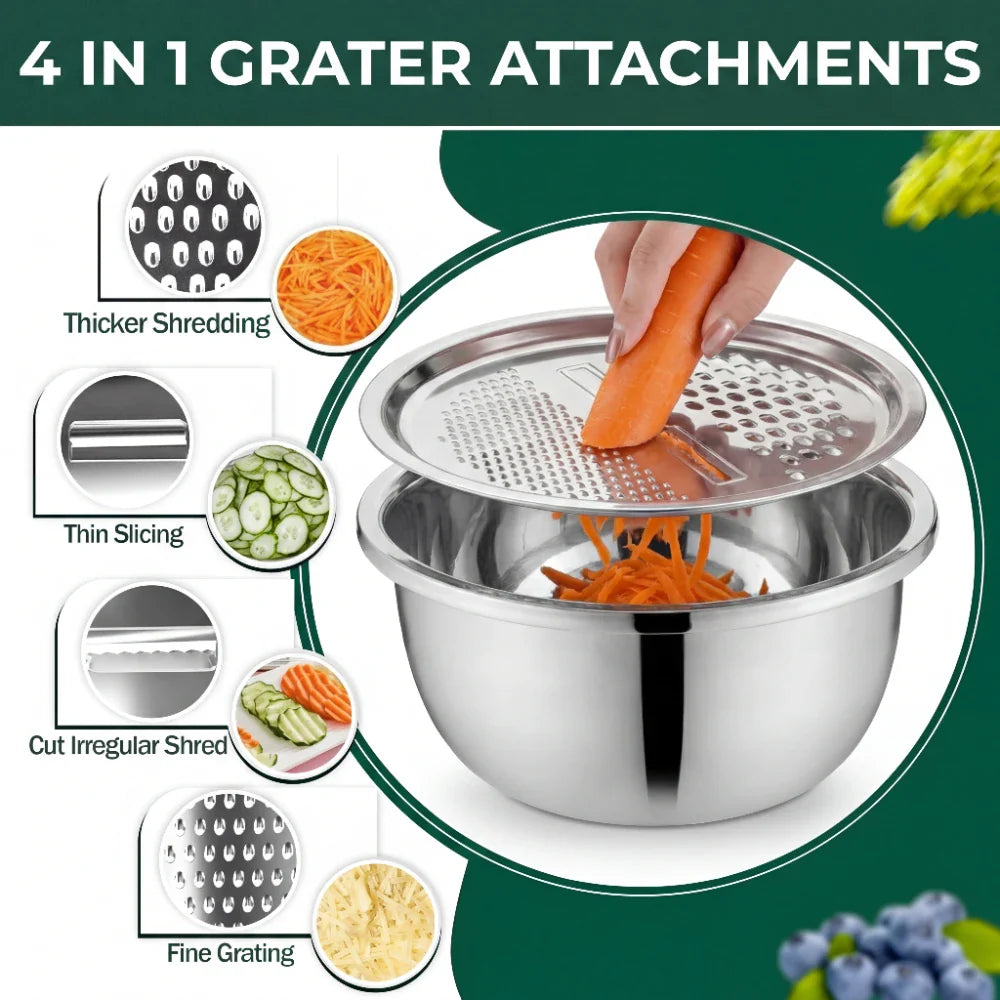 Mixing Bowl Set 3-in-1 Stainless Steel Grater & Colander