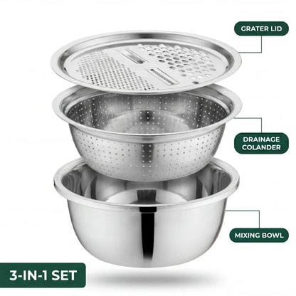 Mixing Bowl Set 3-in-1 Stainless Steel Grater & Colander