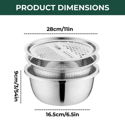 Mixing Bowl Set 3-in-1 Stainless Steel Grater & Colander