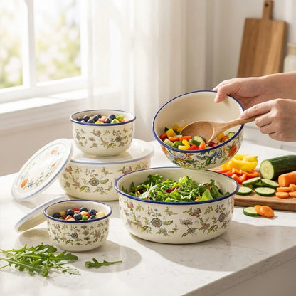 Mixing Bowl Set Enamel Nesting Space-Saving