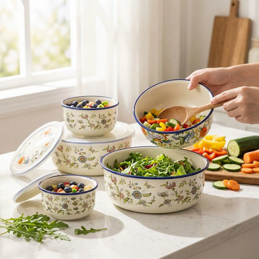 Mixing Bowl Set Enamel Nesting Space-Saving