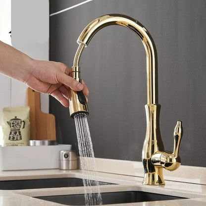 Modern Kitchen Mixer Faucet – 360° Swiveling Stainless Steel with Pull-Out Spray