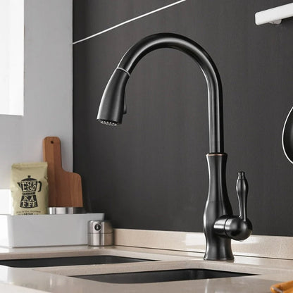 Modern Kitchen Mixer Faucet – 360° Swiveling Stainless Steel with Pull-Out Spray