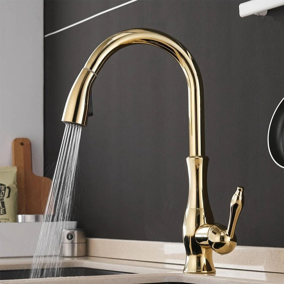 Modern Kitchen Mixer Faucet – 360° Swiveling Stainless Steel with Pull-Out Spray