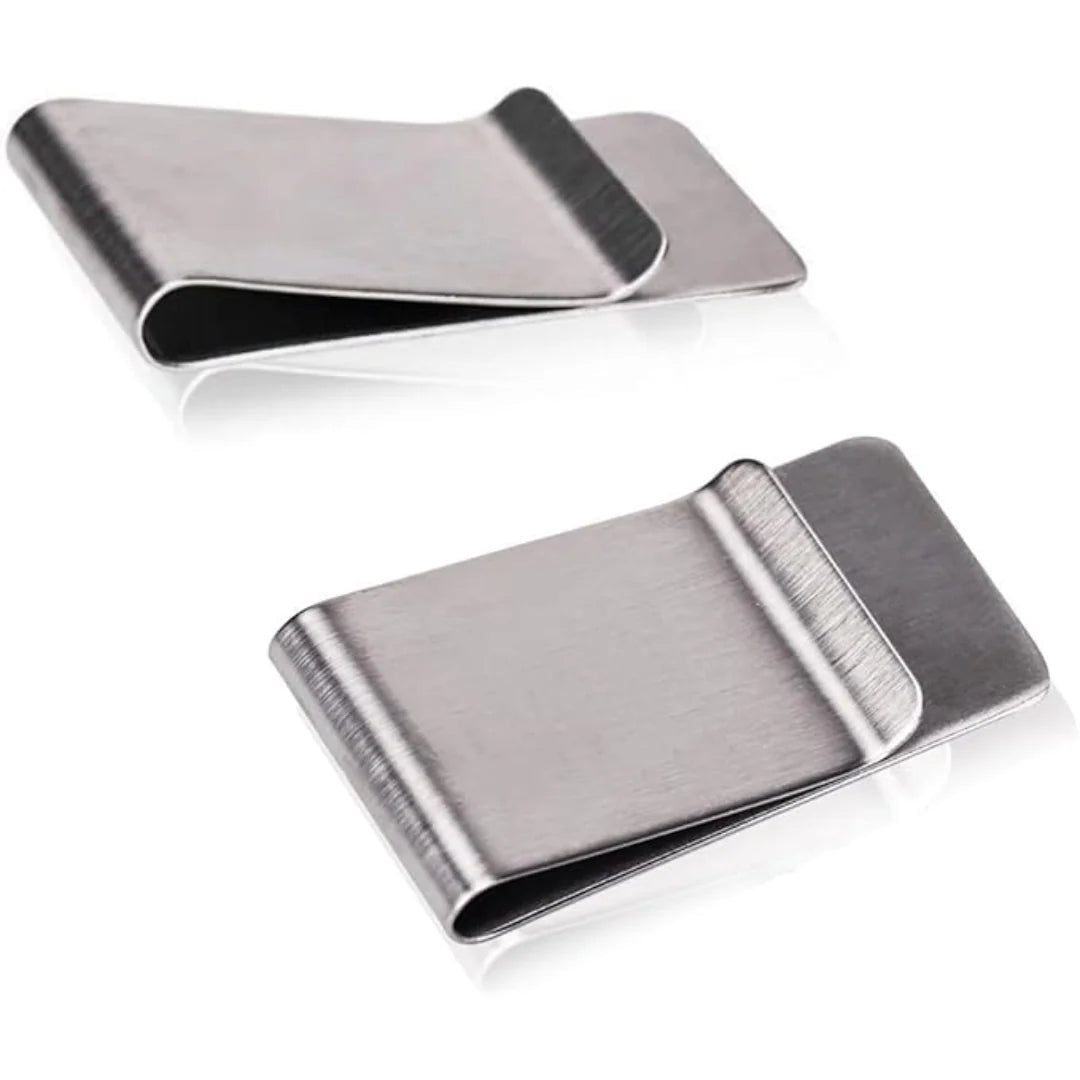 Money Clip Slim Brushed Stainless Steel Set of 2