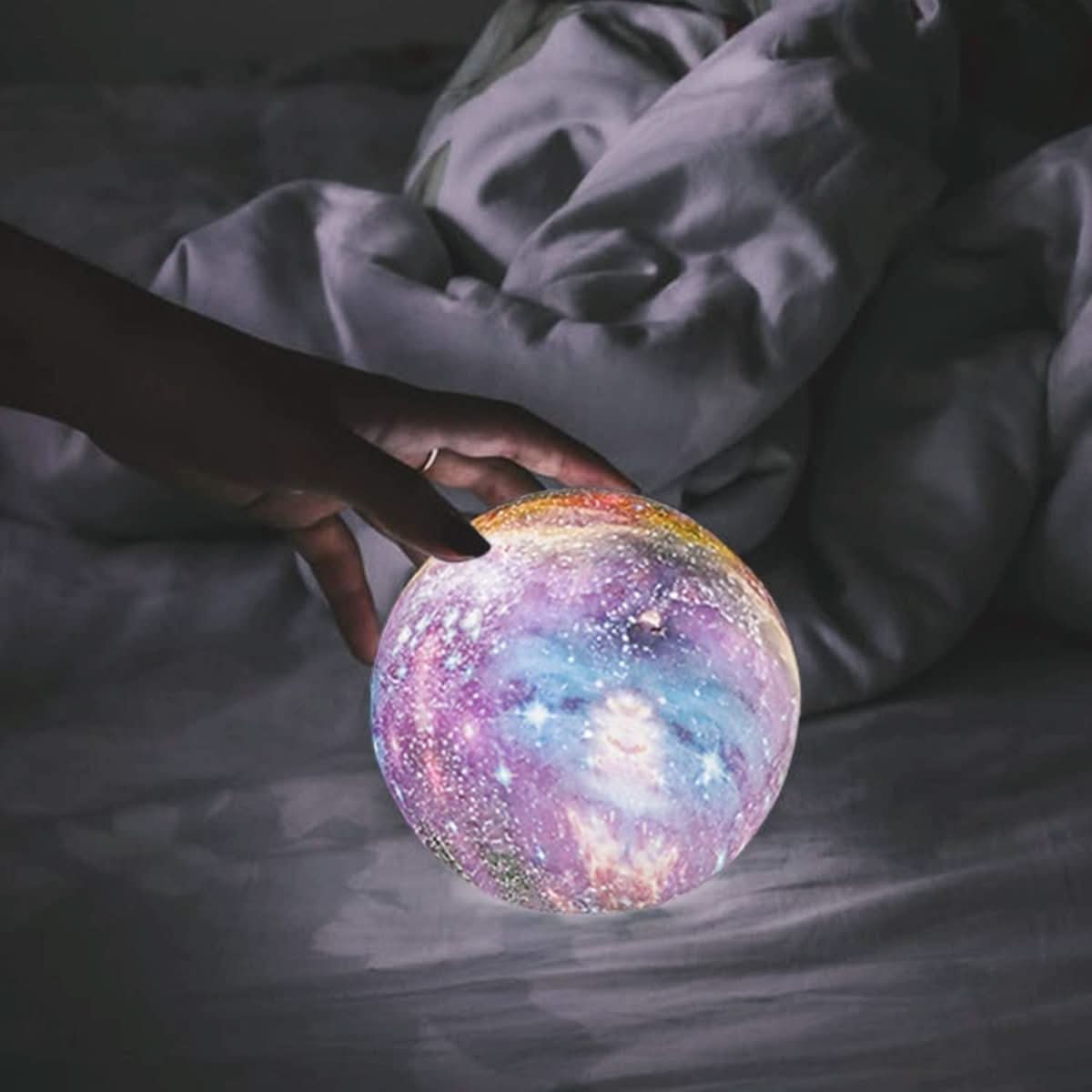 Moon Lamp 3D Design 16-Color USB-Rechargeable Wooden Stand