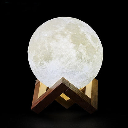 Moon Lamp 3D Printed Texture Wooden Stand 16 Colors