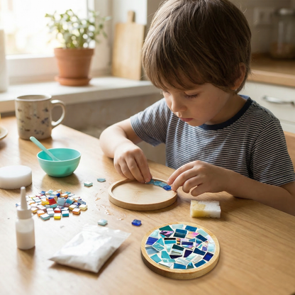 Mosaic Coaster Kit Wooden Bases & Colorful Tiles