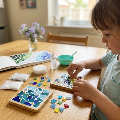 Mosaic Coaster Kit Wooden Bases & Colorful Tiles