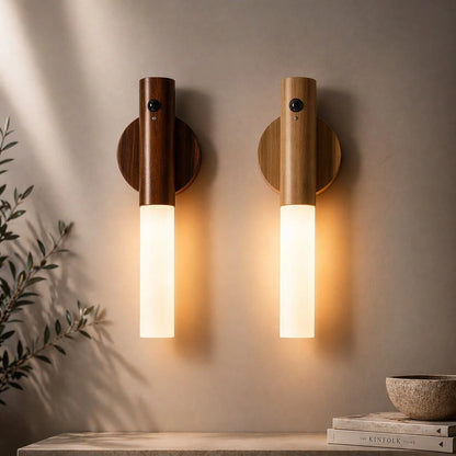 Motion Sensor Wall Light Rechargeable Magnetic Mount Wood & Acrylic