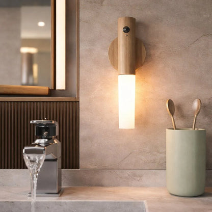 Motion Sensor Wall Light Rechargeable Magnetic Mount Wood & Acrylic