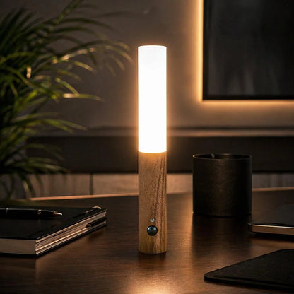 Motion Sensor Wall Light Rechargeable Magnetic Mount Wood & Acrylic
