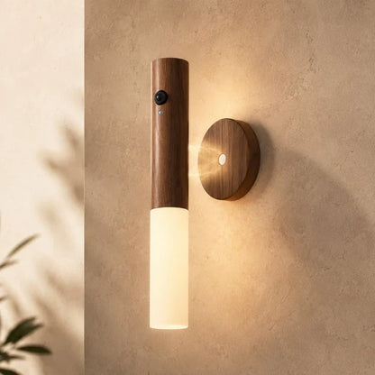 Motion Sensor Wall Light Rechargeable Magnetic Mount Wood & Acrylic