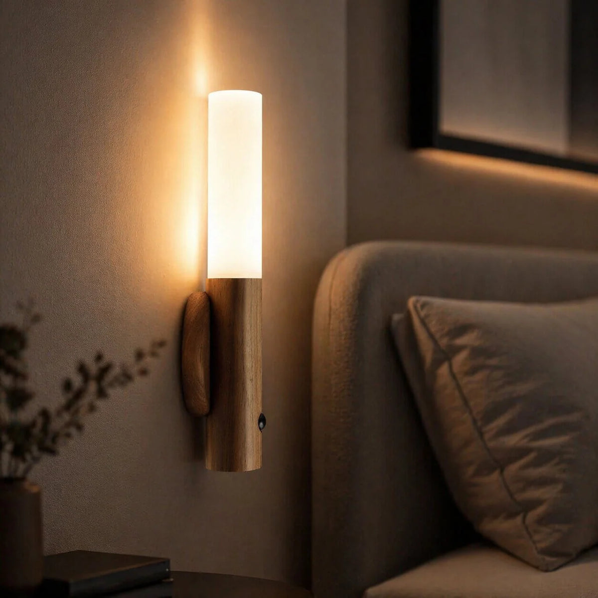 Motion Sensor Wall Light Rechargeable Magnetic Mount Wood & Acrylic