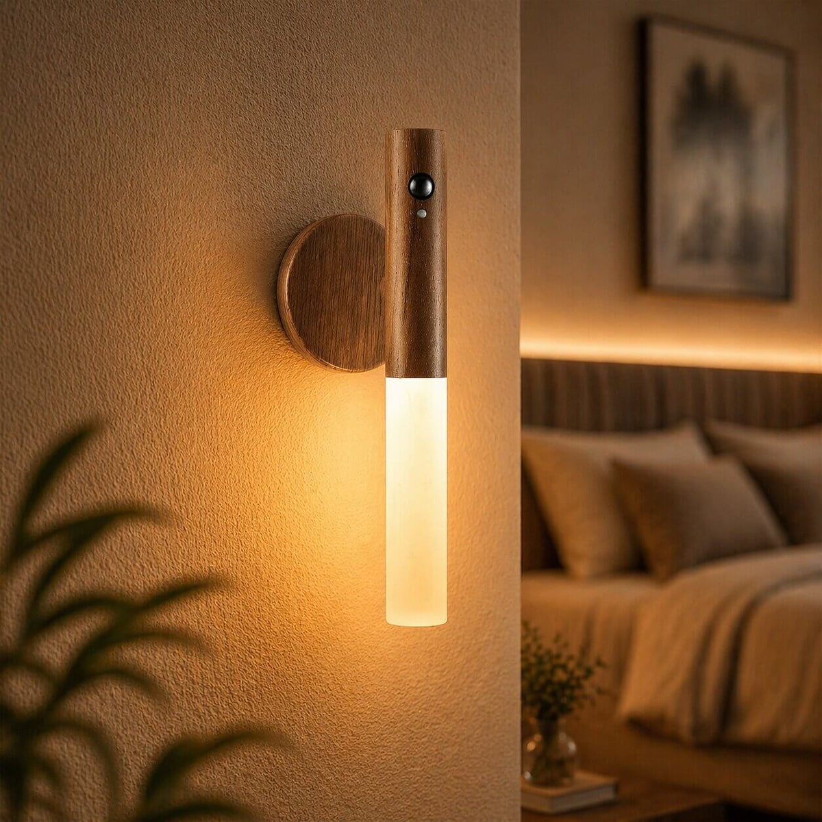 Motion Sensor Wall Light Rechargeable Magnetic Mount Wood & Acrylic