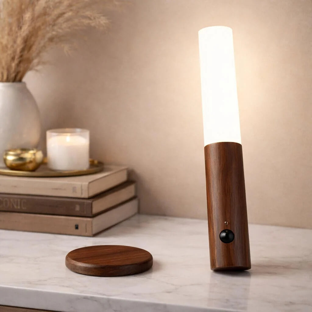 Motion Sensor Wall Light Rechargeable Magnetic Mount Wood & Acrylic
