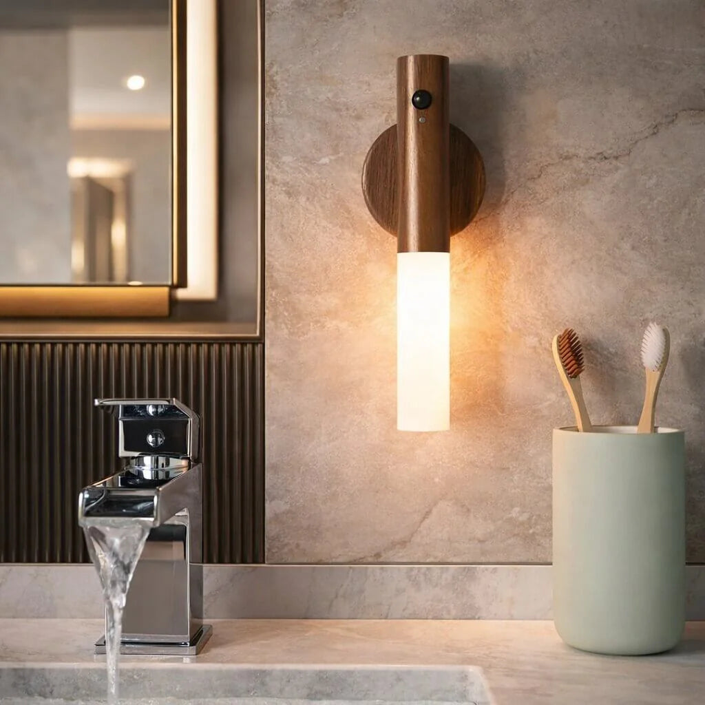 Motion Sensor Wall Light Rechargeable Magnetic Mount Wood & Acrylic