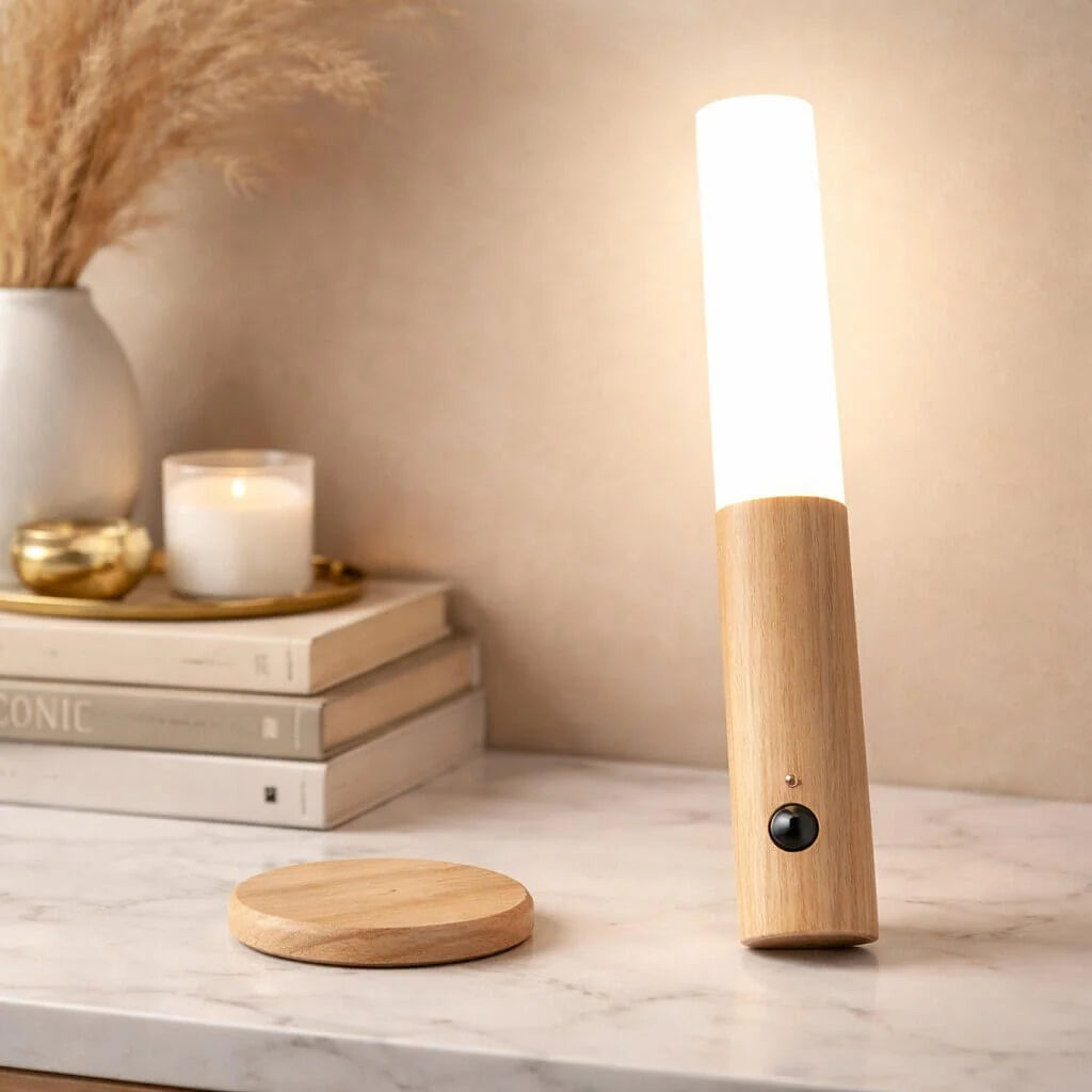 Motion Sensor Wall Light Rechargeable Magnetic Mount Wood & Acrylic