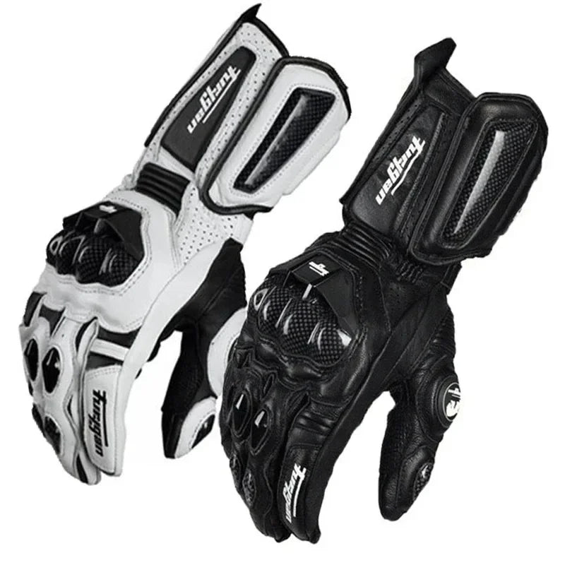 Motorcycle Gloves Genuine Leather Reinforced Knuckles & Adjustable Wrist