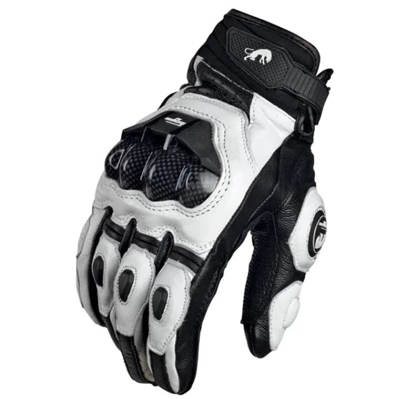 Motorcycle Gloves Genuine Leather Reinforced Knuckles & Adjustable Wrist
