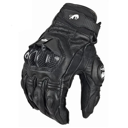 Motorcycle Gloves Genuine Leather Reinforced Knuckles & Adjustable Wrist