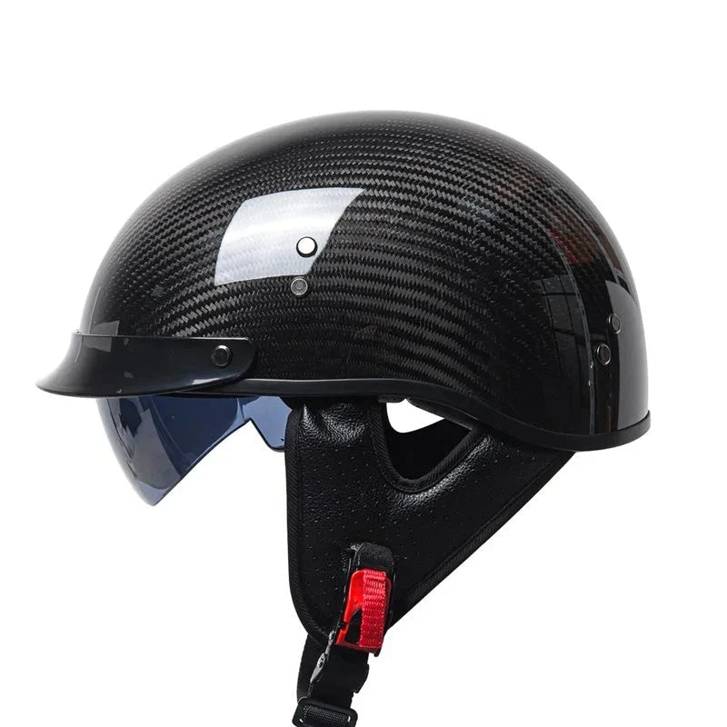 Motorcycle Helmet Carbon Fiber Retro Half-Face Integrated Visor