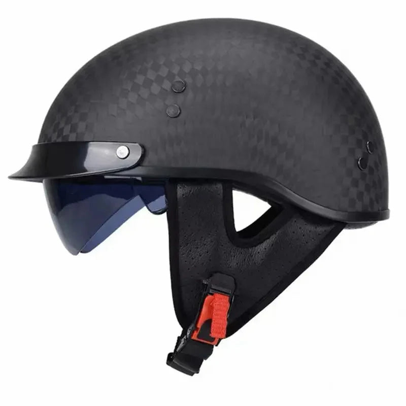 Motorcycle Helmet Carbon Fiber Retro Half-Face Integrated Visor