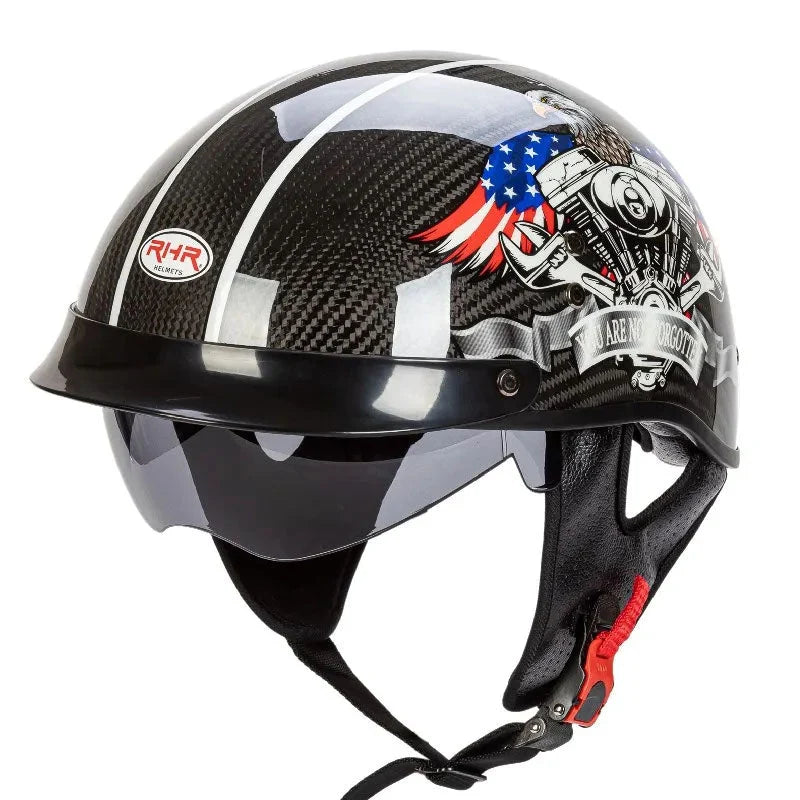 Motorcycle Helmet Carbon Fiber Retro Half-Face Integrated Visor