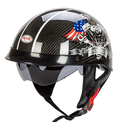 Motorcycle Helmet Carbon Fiber Retro Half-Face Integrated Visor