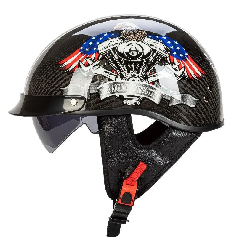 Motorcycle Helmet Carbon Fiber Retro Half-Face Integrated Visor