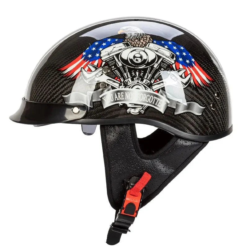 Motorcycle Helmet Carbon Fiber Retro Half-Face Integrated Visor