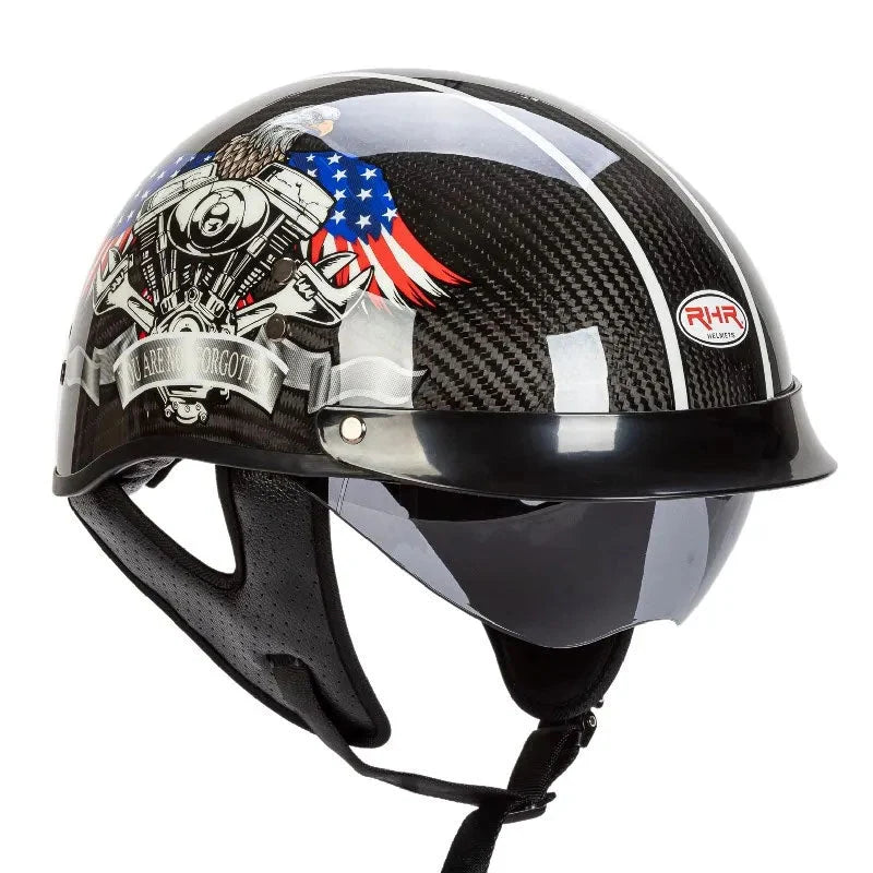 Motorcycle Helmet Carbon Fiber Retro Half-Face Integrated Visor