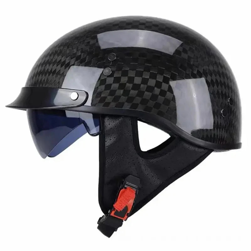 Motorcycle Helmet Carbon Fiber Retro Half-Face Integrated Visor