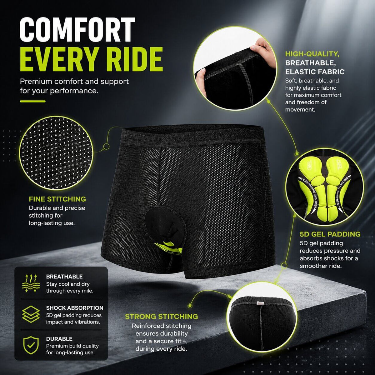 Motorcycle Riding Shorts Multi-Layer Gel Padding Breathable Low-Profile
