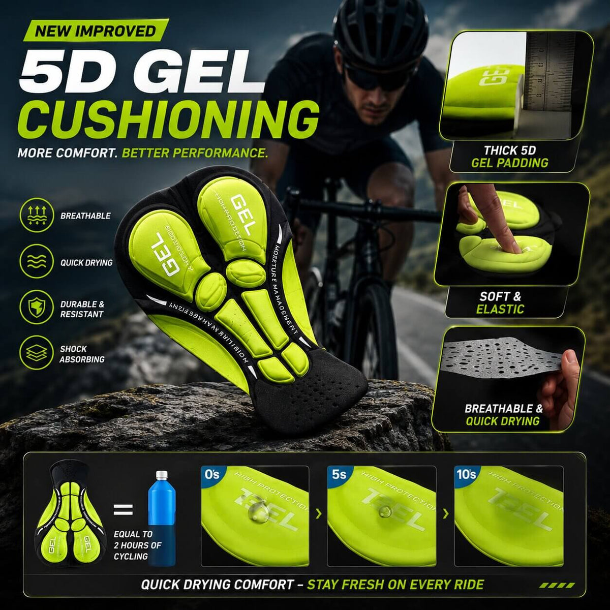 Motorcycle Riding Shorts Multi-Layer Gel Padding Breathable Low-Profile