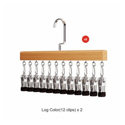 Multi-Clip Hanger Set Solid Wood Stainless Steel Clips