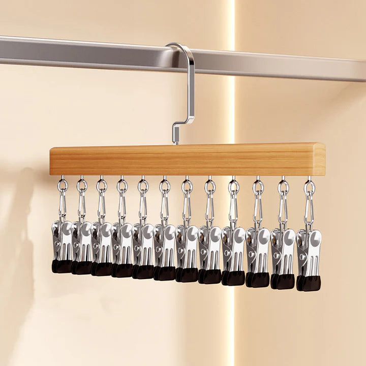 Multi-Clip Hanger Set Solid Wood Stainless Steel Clips
