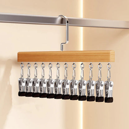 Multi-Clip Hanger Set Solid Wood Stainless Steel Clips